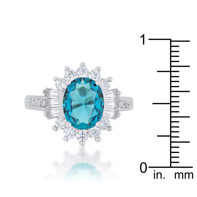 LOVCIA Elegant Luxe Essence 3ct Aqua CZ Rhodium-Plated Ring