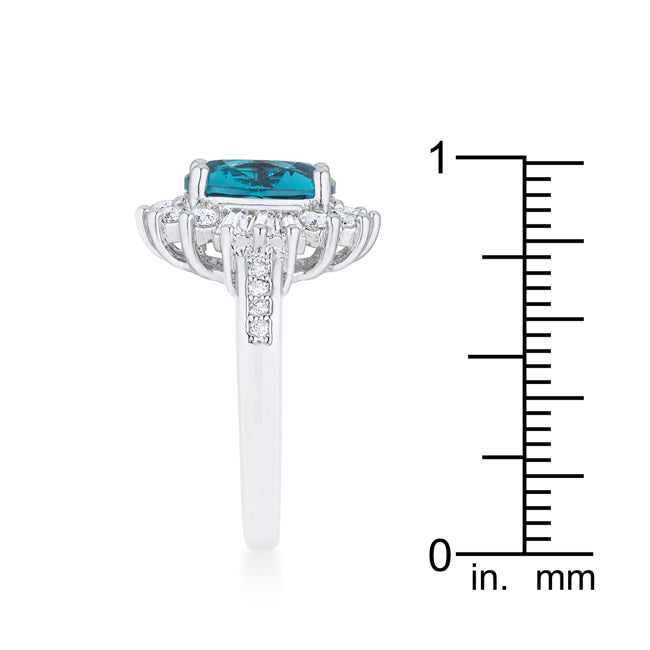 LOVCIA Elegant Luxe Essence 3ct Aqua CZ Rhodium-Plated Ring