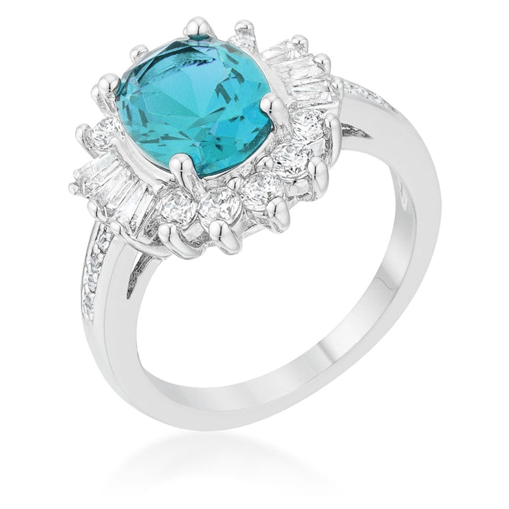 LOVCIA Elegant Luxe Essence 3ct Aqua CZ Rhodium-Plated Ring