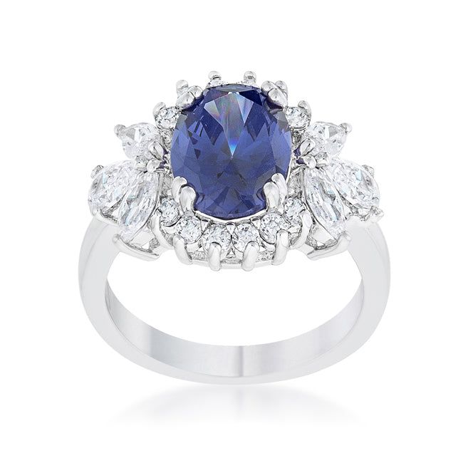 LOVCIA Elegant Rhodium Tanzanite CZ Cocktail Ring - 4.2ct