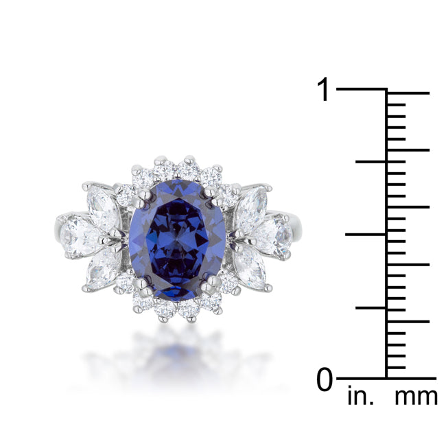 LOVCIA Elegant Rhodium Tanzanite CZ Cocktail Ring - 4.2ct