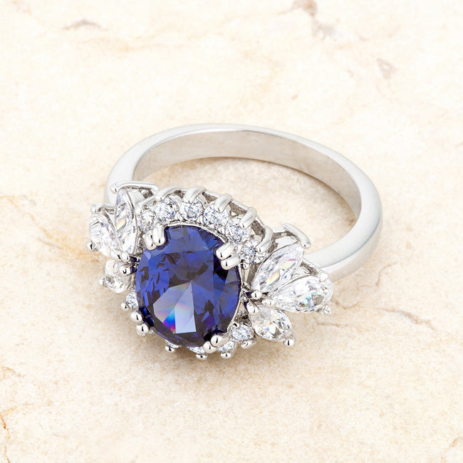 LOVCIA Elegant Rhodium Tanzanite CZ Cocktail Ring - 4.2ct