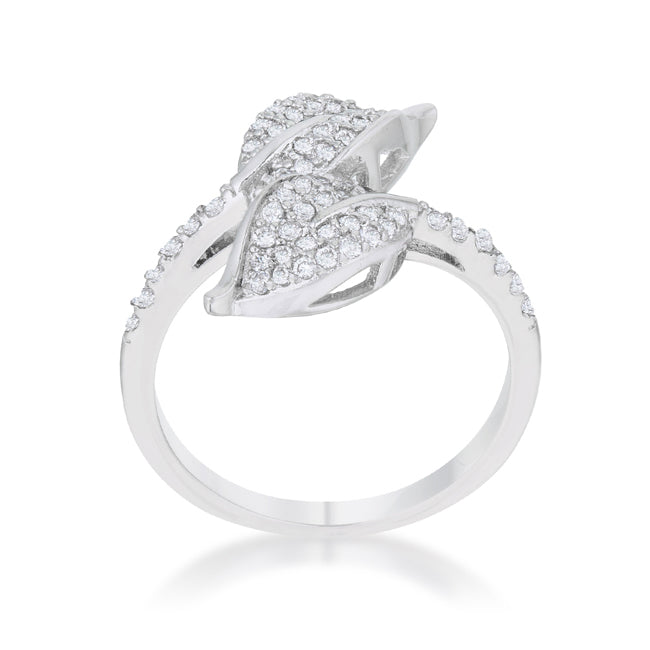 LOVCIA Liana Rhodium-Plated Leaf Wrap Ring with 0.1ct CZ Accents