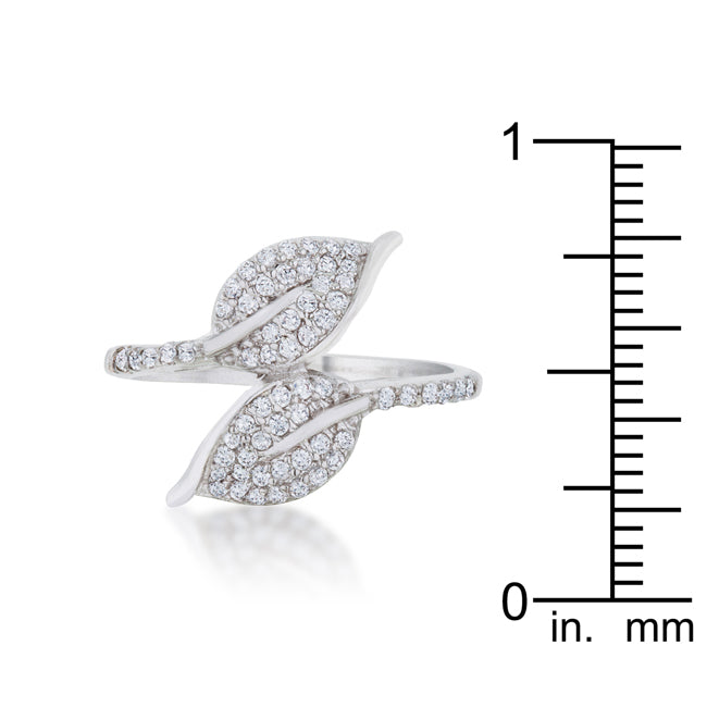 LOVCIA Liana Rhodium-Plated Leaf Wrap Ring with 0.1ct CZ Accents