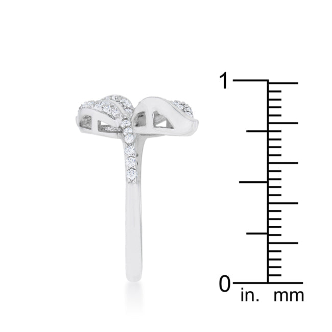 LOVCIA Liana Rhodium-Plated Leaf Wrap Ring with 0.1ct CZ Accents