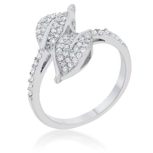 LOVCIA Liana Rhodium-Plated Leaf Wrap Ring with 0.1ct CZ Accents