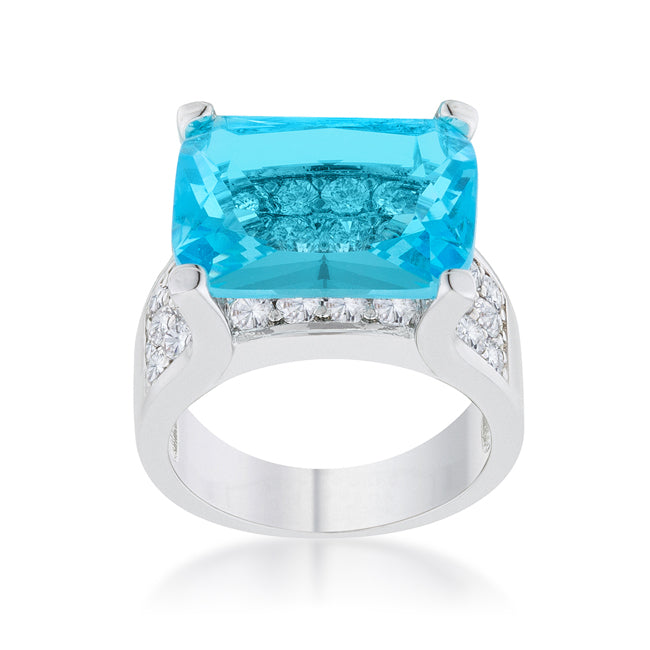 LOVCIA Mina 15.4ct Aqua CZ Rhodium-Plated Statement Ring