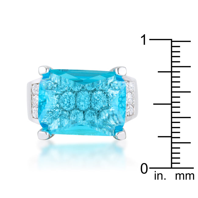 LOVCIA Mina 15.4ct Aqua CZ Rhodium-Plated Statement Ring