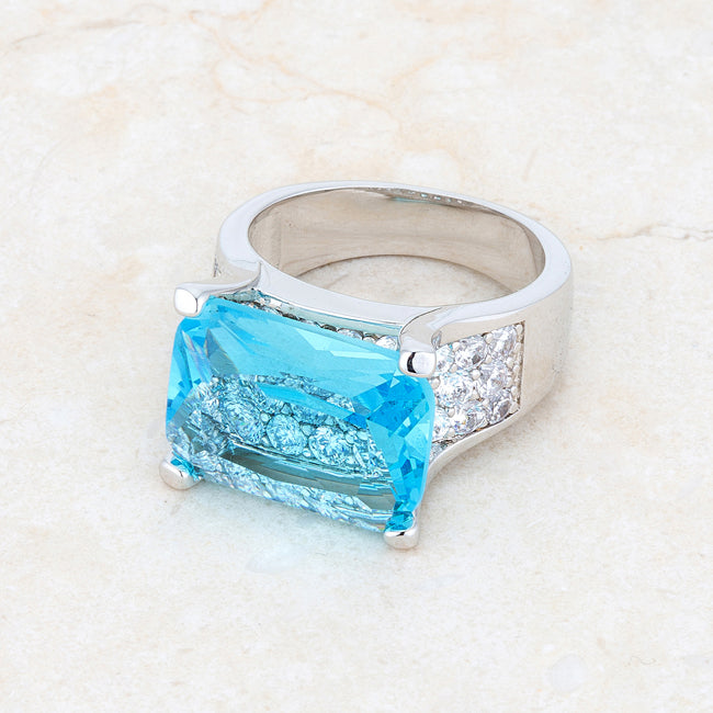 LOVCIA Mina 15.4ct Aqua CZ Rhodium-Plated Statement Ring