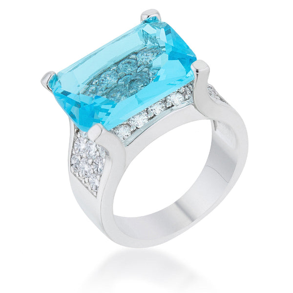 LOVCIA Mina 15.4ct Aqua CZ Rhodium-Plated Statement Ring