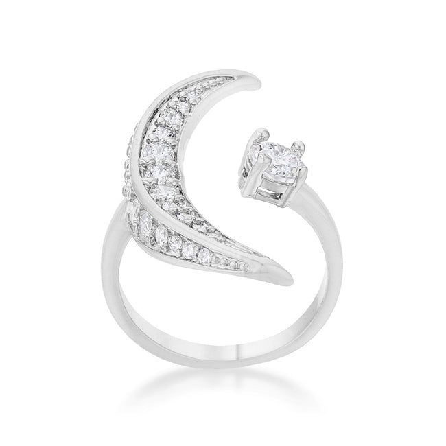 LOVCIA Luna Moon Design .75ct CZ White Gold Rhodium-Plated Wrap Ring