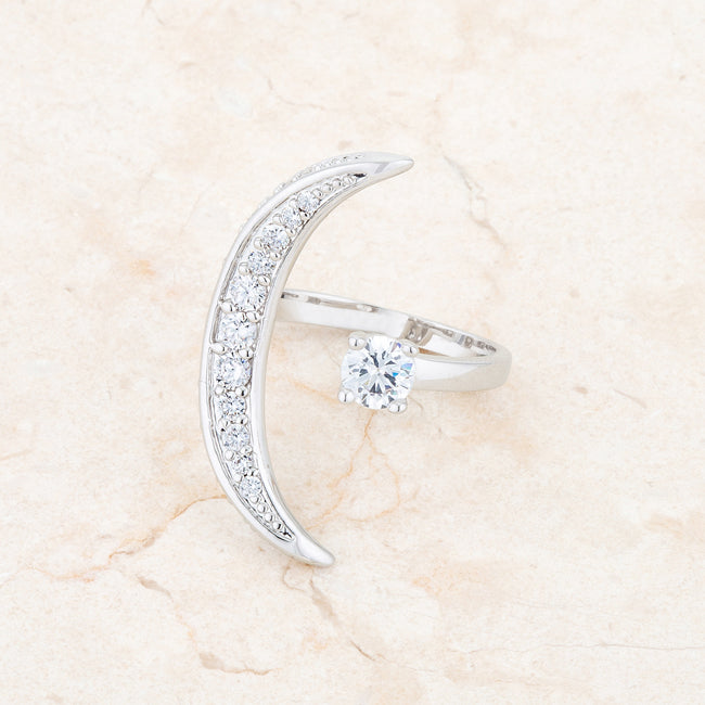 LOVCIA Luna Moon Design .75ct CZ White Gold Rhodium-Plated Wrap Ring