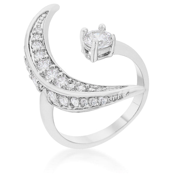 LOVCIA Luna Moon Design .75ct CZ White Gold Rhodium-Plated Wrap Ring