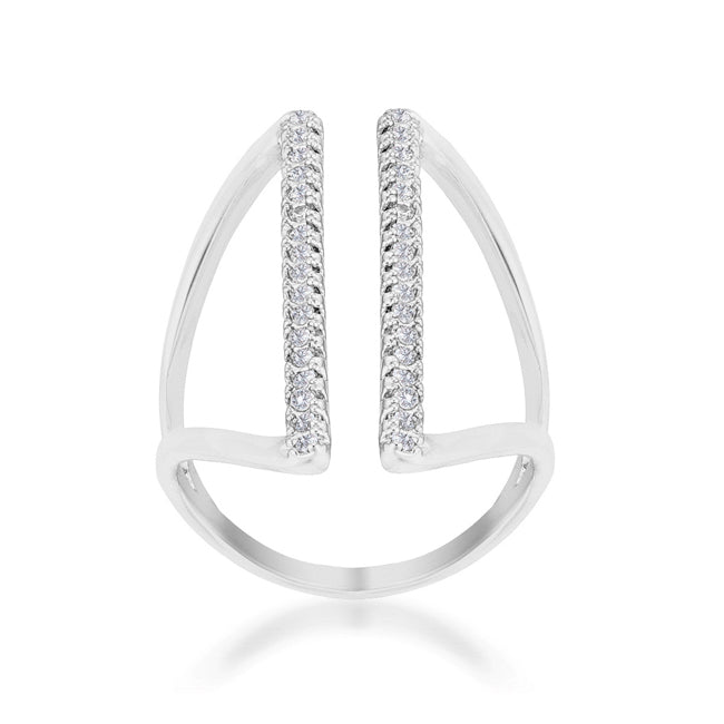 LOVCIA Delicate Sleek Brilliance 0.2ct CZ Rhodium Open Ring