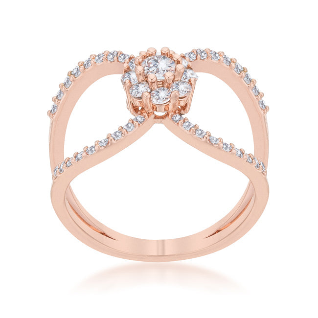 LOVCIA Joyce 0.4ct CZ Rose Gold Floral Wrap Ring with Rhodium Finish