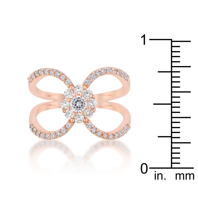 LOVCIA Joyce 0.4ct CZ Rose Gold Floral Wrap Ring with Rhodium Finish