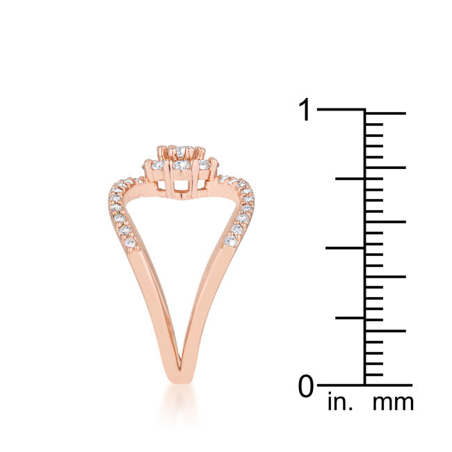 LOVCIA Joyce 0.4ct CZ Rose Gold Floral Wrap Ring with Rhodium Finish