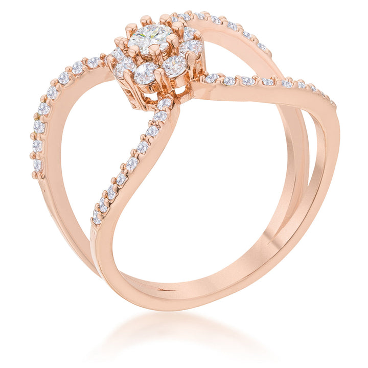 LOVCIA Joyce 0.4ct CZ Rose Gold Floral Wrap Ring with Rhodium Finish