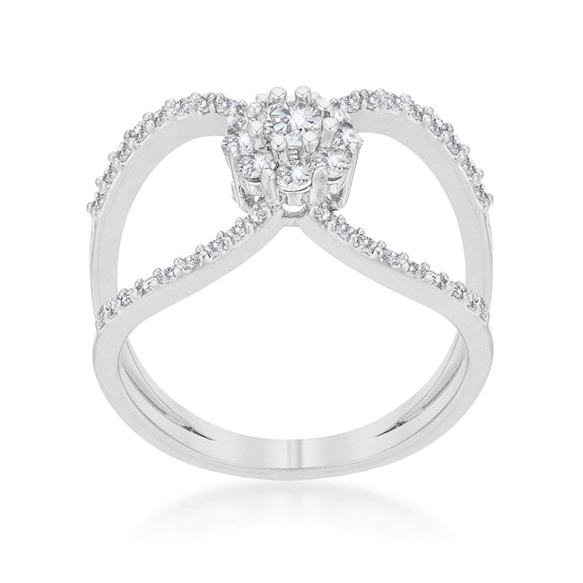 LOVCIA Floral Wrap Ring with 0.4ct CZ and Rhodium Finish