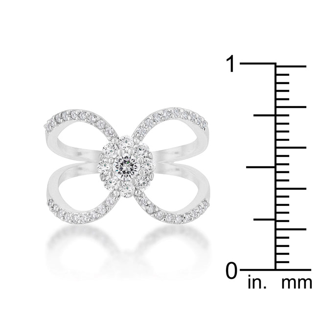 LOVCIA Floral Wrap Ring with 0.4ct CZ and Rhodium Finish