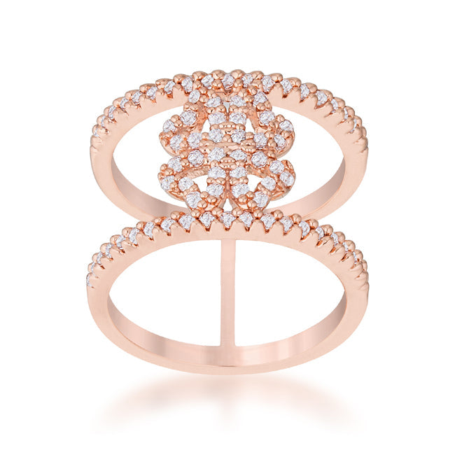 LOVCIA Lauren Rose Gold Clover Wrap Ring with 0.4ct CZ