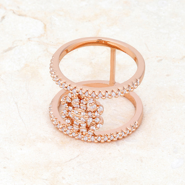 LOVCIA Lauren Rose Gold Clover Wrap Ring with 0.4ct CZ