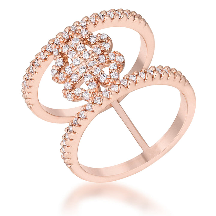 LOVCIA Lauren Rose Gold Clover Wrap Ring with 0.4ct CZ