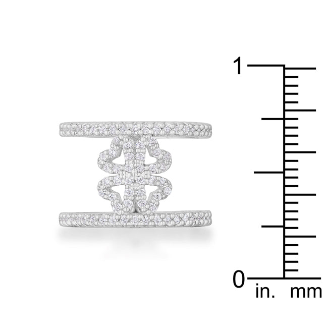 LOVCIA Delicate Clover Wrap Ring with 0.4ct CZ and Rhodium Finish