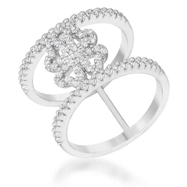 LOVCIA Delicate Clover Wrap Ring with 0.4ct CZ and Rhodium Finish