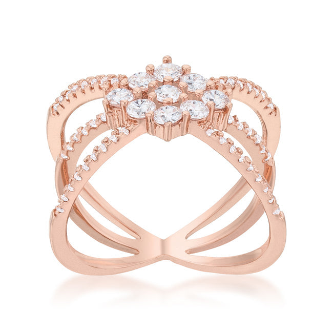 LOVCIA Rose Gold Triple Wrap Ring with 0.8ct CZ and Rhodium Finish