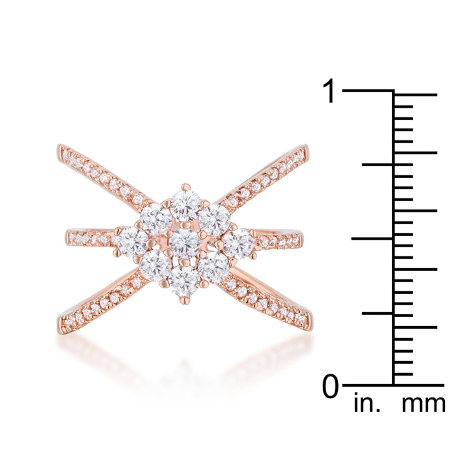 LOVCIA Rose Gold Triple Wrap Ring with 0.8ct CZ and Rhodium Finish