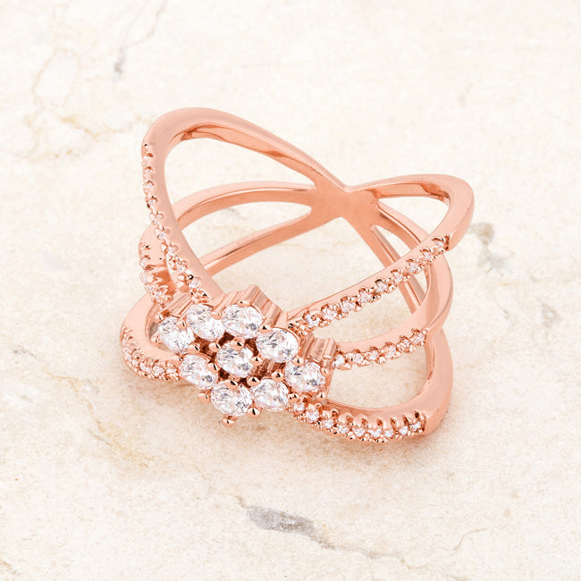 LOVCIA Rose Gold Triple Wrap Ring with 0.8ct CZ and Rhodium Finish