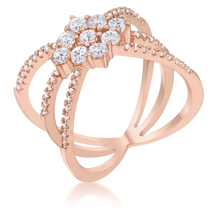 LOVCIA Rose Gold Triple Wrap Ring with 0.8ct CZ and Rhodium Finish