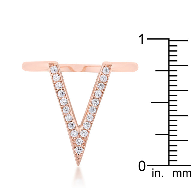 LOVCIA Rose Gold V-Shape Ring with 0.2ct CZ and Platinum Luster