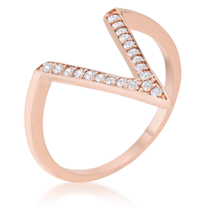 LOVCIA Rose Gold V-Shape Ring with 0.2ct CZ and Platinum Luster