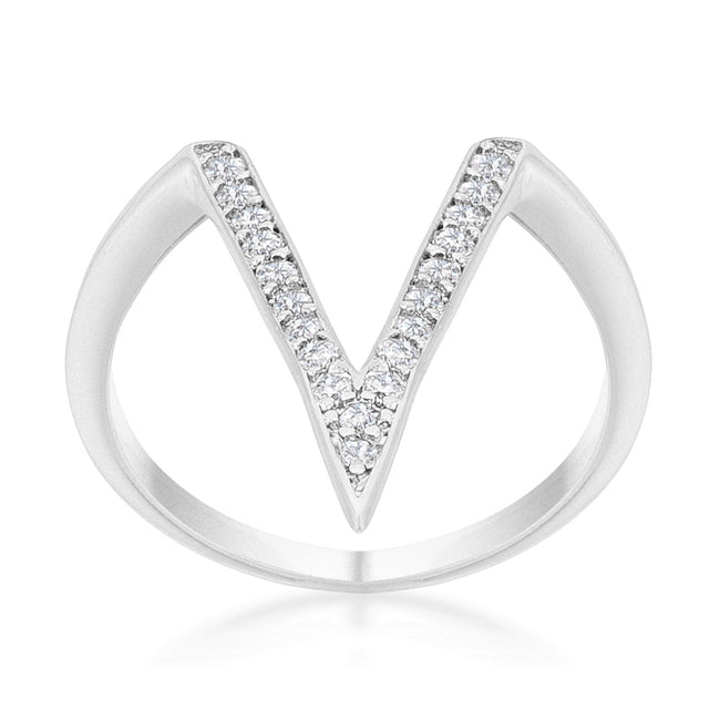 LOVCIA Silver Shine 0.2ct CZ Rhodium-Plated V-Shape Ring