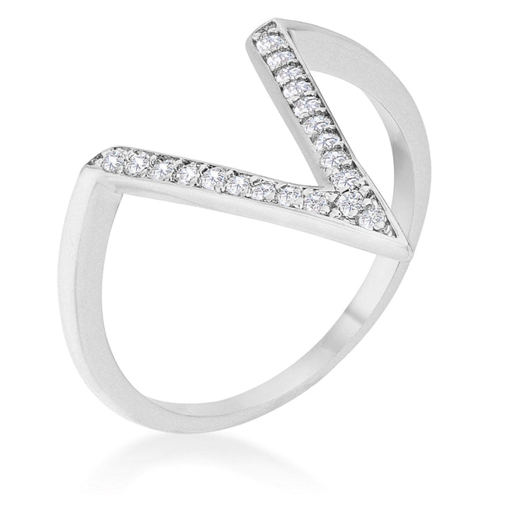 LOVCIA Silver Shine 0.2ct CZ Rhodium-Plated V-Shape Ring