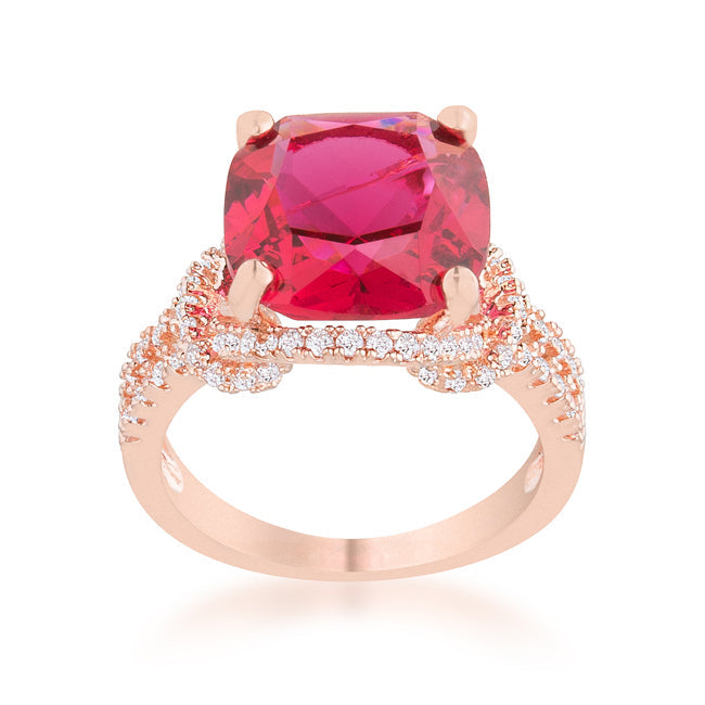 LOVCIA Elegant Charlene Rose Gold Cushion-Cut Ruby CZ Statement Ring