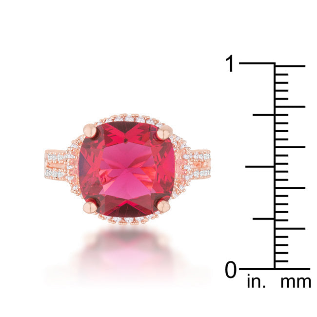 LOVCIA Elegant Charlene Rose Gold Cushion-Cut Ruby CZ Statement Ring