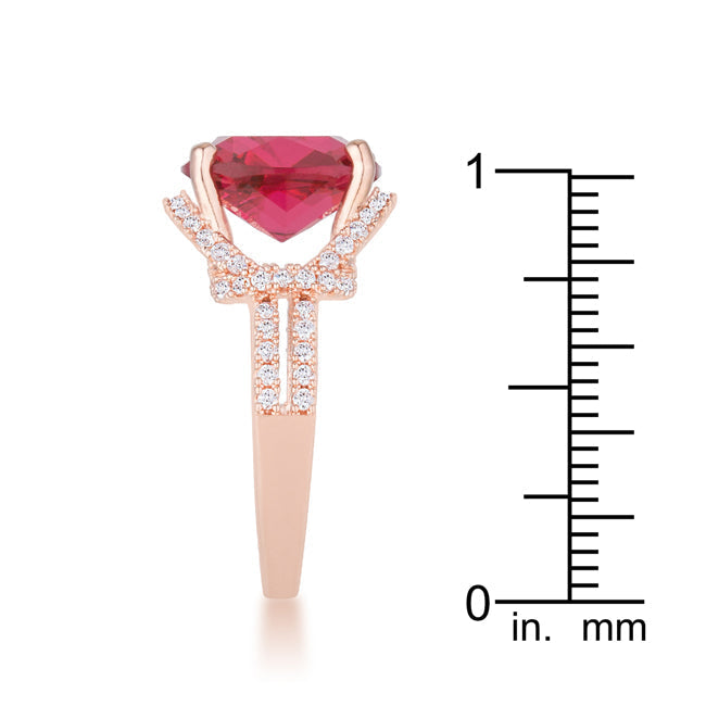 LOVCIA Elegant Charlene Rose Gold Cushion-Cut Ruby CZ Statement Ring