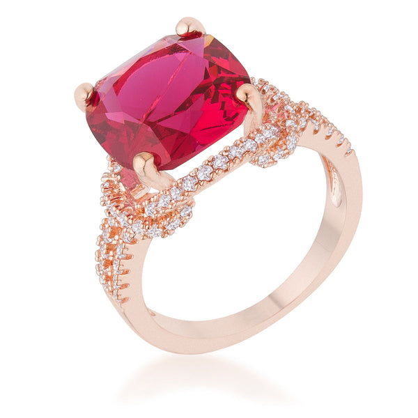 LOVCIA Elegant Charlene Rose Gold Cushion-Cut Ruby CZ Statement Ring