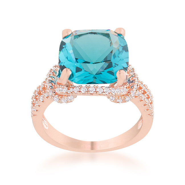 LOVCIA Elegant Charlene Rose Gold Statement Ring with 6.2ct Aqua CZ