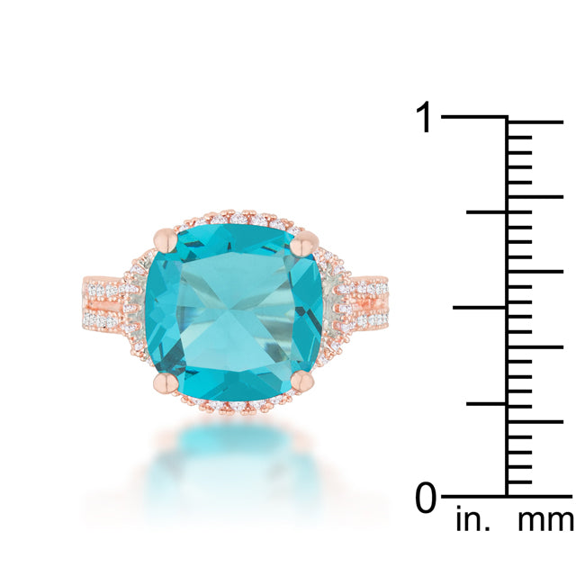 LOVCIA Elegant Charlene Rose Gold Statement Ring with 6.2ct Aqua CZ