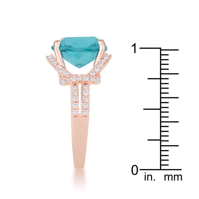 LOVCIA Elegant Charlene Rose Gold Statement Ring with 6.2ct Aqua CZ