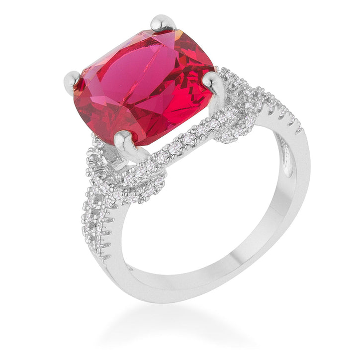 LOVCIA Elegant Charlene 6.2ct Ruby CZ Rhodium Cushion-Cut Cocktail Ring