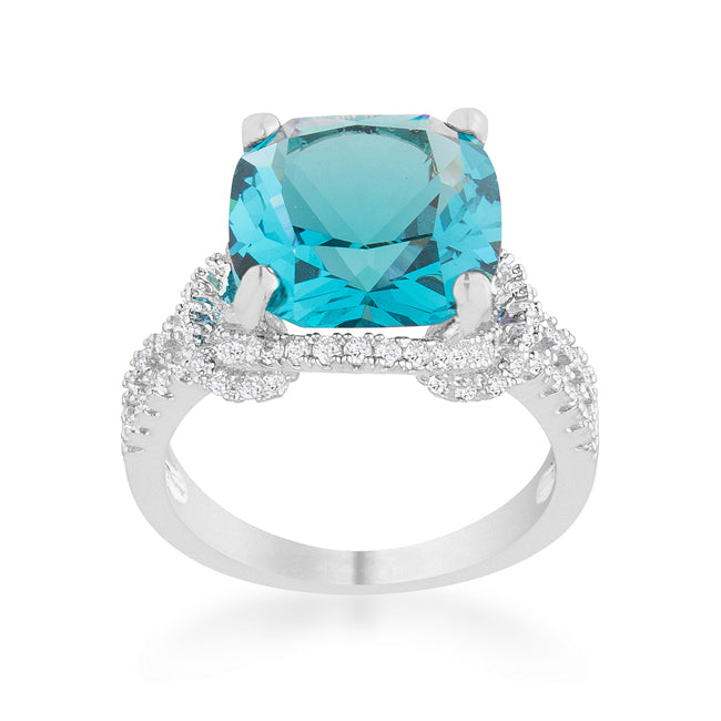 LOVCIA Stellar Shine 6.2ct Aqua CZ Cushion-Cut Cocktail Ring