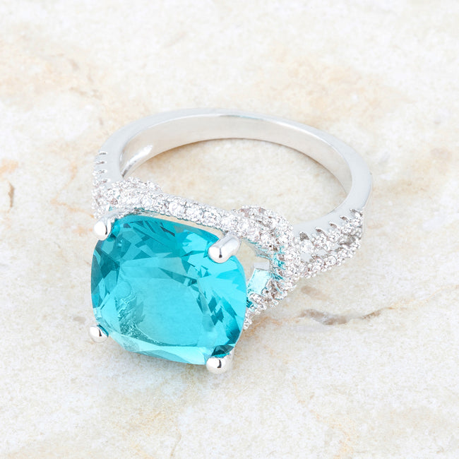 LOVCIA Stellar Shine 6.2ct Aqua CZ Cushion-Cut Cocktail Ring