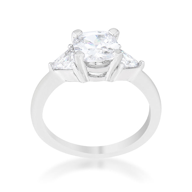 LOVCIA Elegant Shonda 1.8ct Clear CZ Rhodium Trillion & Cushion Cut Engagement Ring