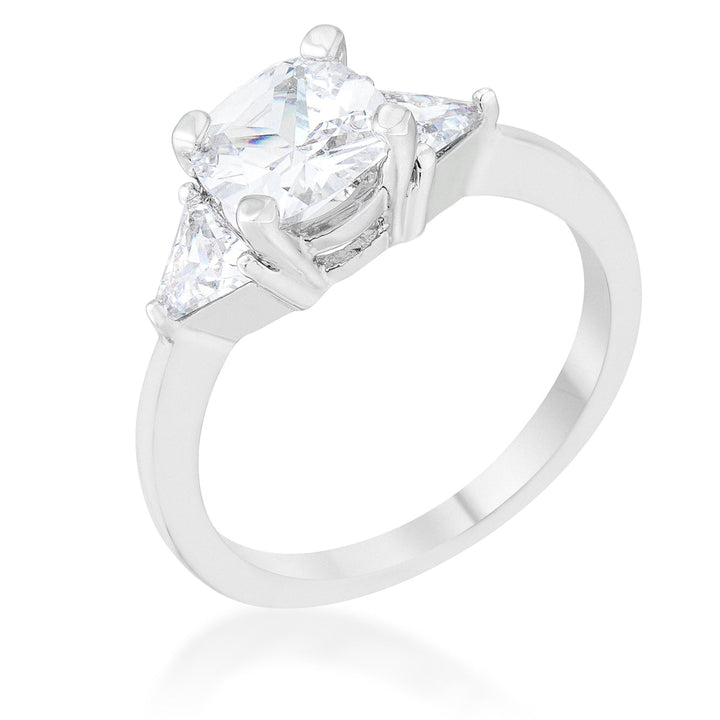 LOVCIA Elegant Shonda 1.8ct Clear CZ Rhodium Trillion & Cushion Cut Engagement Ring