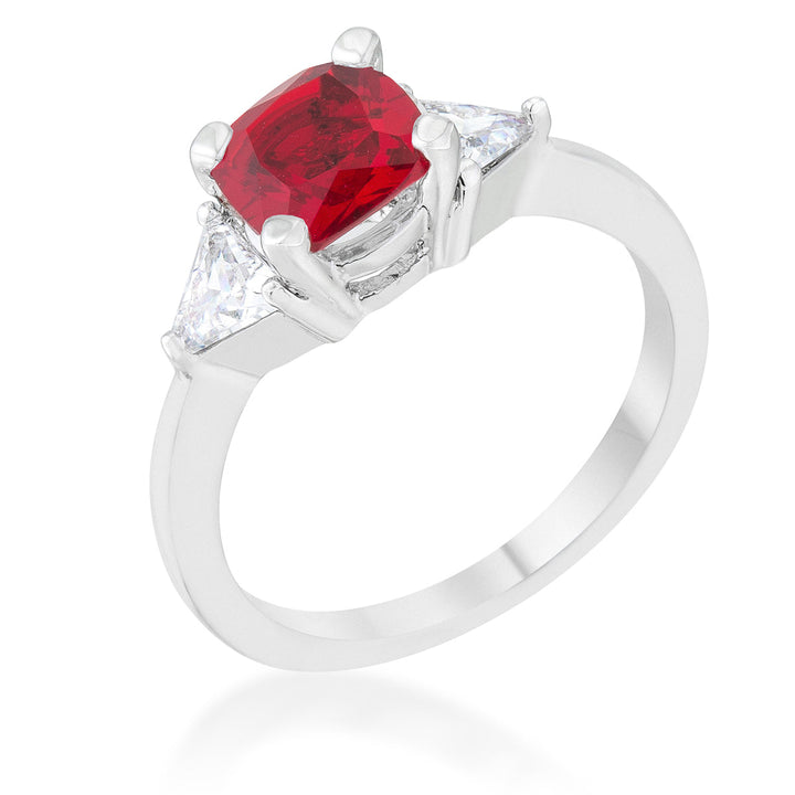 LOVCIA Elegant 1.8ct Garnet and CZ Rhodium Cushion Cut Engagement Ring